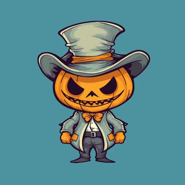 Halloween Pumpa Hatt Och Kostym Vektor Illustration Pumpa Karaktär Maskottecknad — Stock vektor