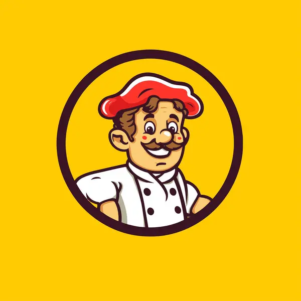 Çember Vektör Çizimi Şefi Şapkalı Üniformalı Gülümseyen Şef Logo Restoranı — Stok Vektör