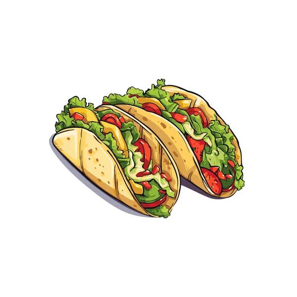Tacos Viande Aux Légumes Restauration Rapide Illustration Vectorielle Vecteur Plat — Image vectorielle