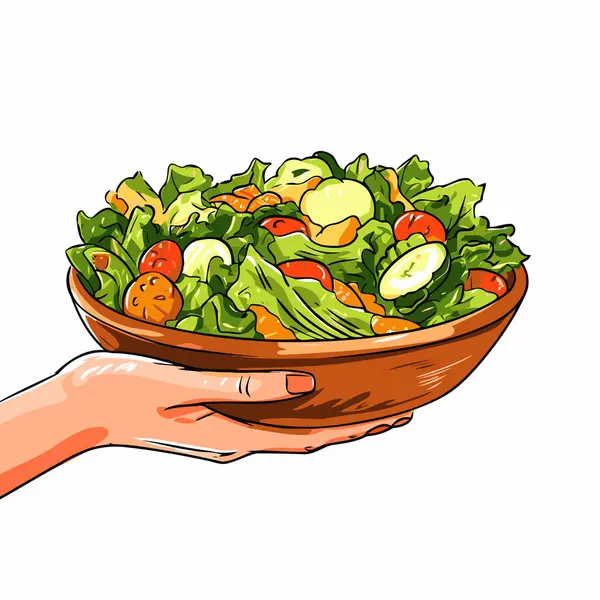 Hand Holding Bowl Salad Vector Illustration Fresh Vegetable Salad Hand — Stock Vector