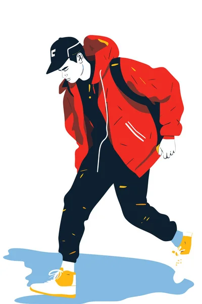 Hip Hop Tänzer Roter Jacke Und Mütze Vektorillustration Handgezeichnete Vektorillustration — Stockvektor