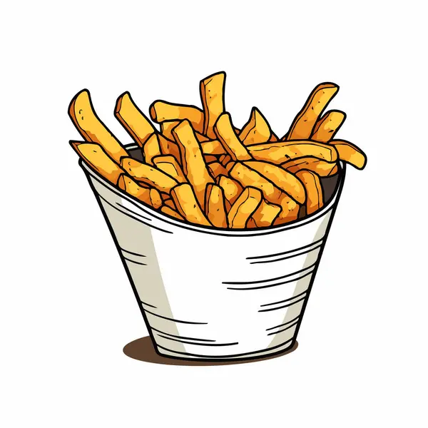 French Fries Bowl Vector Illustration Fast Food Snack Hand Drawn — Stock Vector