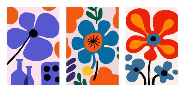Набір Абстрактних Квіткових Фонів Ретро Стилі Векторні Ілюстрації Вашого Дизайну Векторна Графіка