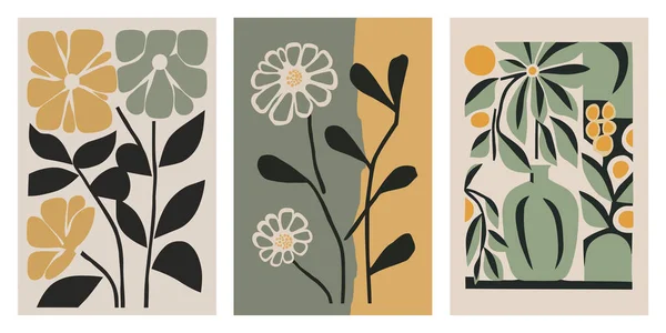 Набір Чотирьох Абстрактних Квіткових Фонів Ретро Стилі Векторні Ілюстрації Художній Стокова Ілюстрація