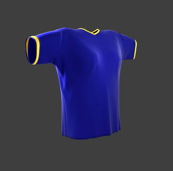 Ilustração Modelo Shirt Azul Com Listras Amarelas Isolado Fundo Cinza — Fotografia de Stock