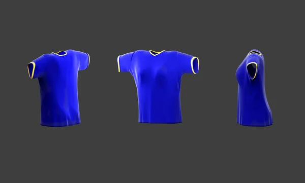 Modellillustrasjon Blå Skjorte Med Gule Striper Isolert Grå Bakgrunn Sideretning stockbilde
