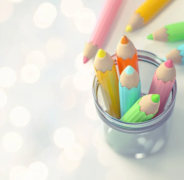 Farklı Renk Kalemlerin Boyutlu Illüstrasyonu Cam Kavanozda Yukarıdan Aşağıya Görünüm — Stok fotoğraf