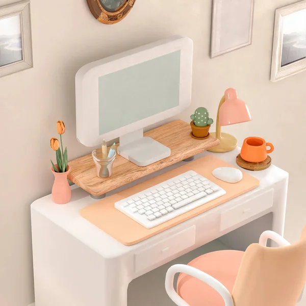 Illustration Freelance Home Working Place Cozy Room Plants Pictures Decoration — Stock Photo, Image