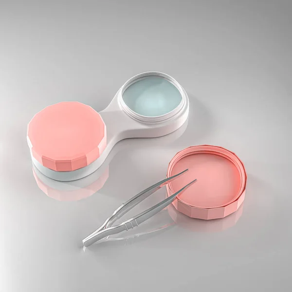 Illustration Container Ophthalmology Lenses Metal Tweezers Rose Color Cover Glass Royalty Free Stock Images