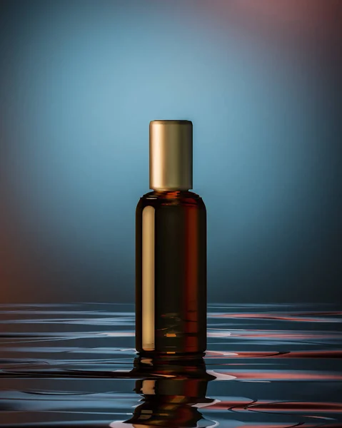 Illustrazione Del Modello Bottiglia Vetro Cosmetico Con Luce Retroilluminata Sulla Foto Stock Royalty Free