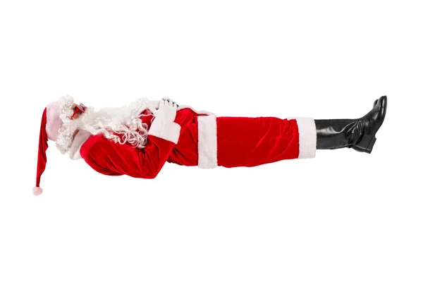 Perezoso Santa Claus Traje Rojo Con Barba Gafas Descansa Encuentra —  Fotos de Stock