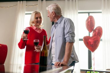 Romantik bir randevuda yaşlı bir çift sevgililer gününü kutlar ve evde şarap içer, yaşlı adam karısına çiçek, hediye ve kalp şeklinde balonlar verir ve bayramı kutlar.