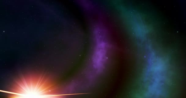 Fondo Espacio Exterior Con Nebulosa Haces Luz Animación Bucle Renderizado — Vídeos de Stock