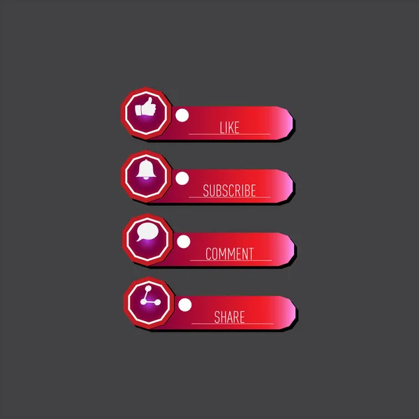 Icon Set for Channel and Social Media isolated on grey background. Like, Subscribe, Comment and Share buttons. Vector illustration.