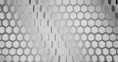 Bir sürü altıgenli desenli yüzeye yakın çekim. Şablon çok karmaşık ve yüzey çok parlak. 4k döngü canlandırması