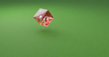 Kumar masasında iki kırmızı zar zıplıyor. Risk ve ihtimaller kavramı. 4k canlandırma canlandırması