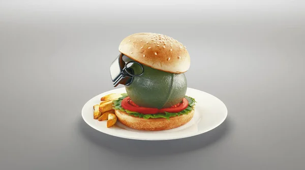 Comida Chatarra Aumentando Riesgo Cáncer Hamburguesa Con Granada Concepto Alimentario Imagen De Stock