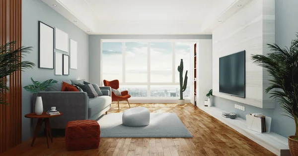 奢华的现代客厅 现代沙发 3D渲染说明 — 图库照片