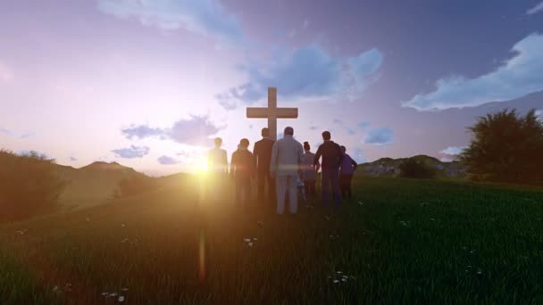 Tłum Ludzi Chrześcijańskim Spotkaniu Podczas Uwielbienia Boga Środku Natury Profesjonalna — Wideo stockowe