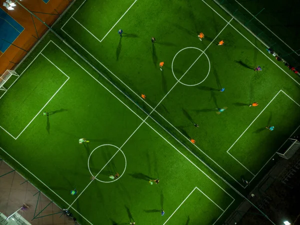 Vista Aérea Mini Partido Fútbol Fútbol Minicampo Fútbol Futbolistas Drone —  Fotos de Stock