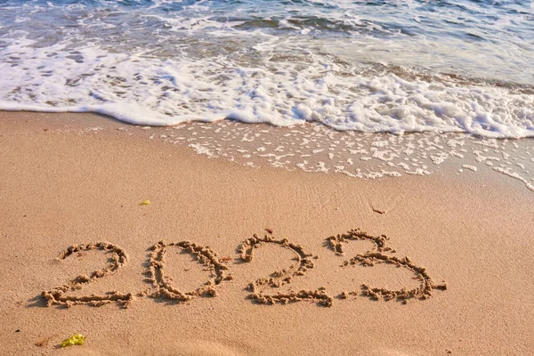 2023 Años Dibujando Mar Playa Arena Día Soleado — Foto de Stock
