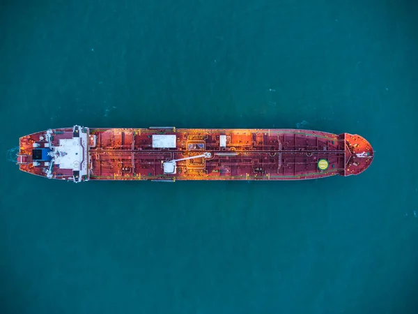 Aerial Top View Oil Ship Tanker Carrier Oil Sea Sunrise — Stock Photo, Image