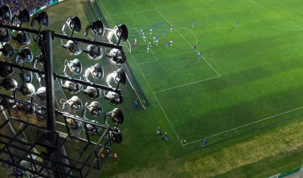 Vista Aérea Partido Fútbol Fútbol Campo Fútbol Futbolistas Drone —  Fotos de Stock