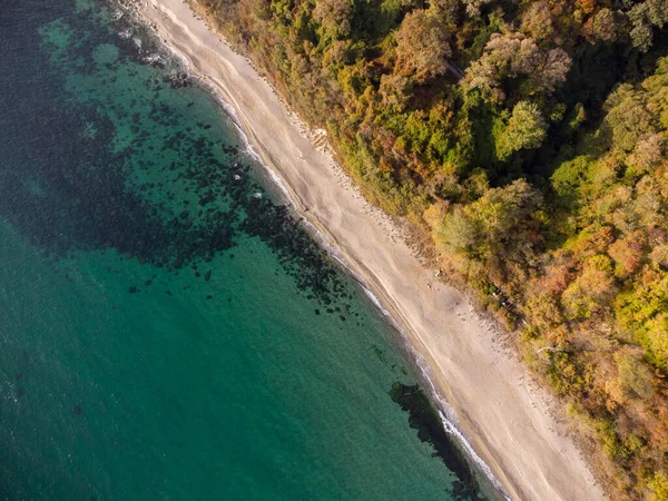 Vista Aérea Superior Drone Bela Praia Selvagem Bulgária Outono — Fotografia de Stock