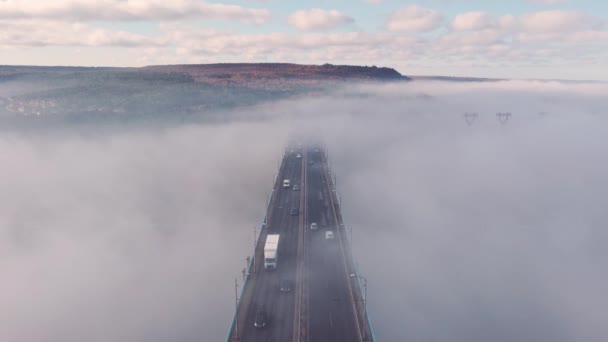 Vue Aérienne Pont Asparuhov Dans Brouillard Matin Varna Bulgarie — Video