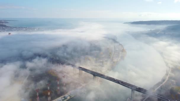 Widok Lotu Ptaka Most Szparuchowski Mgle Rano Warna Bułgaria — Wideo stockowe