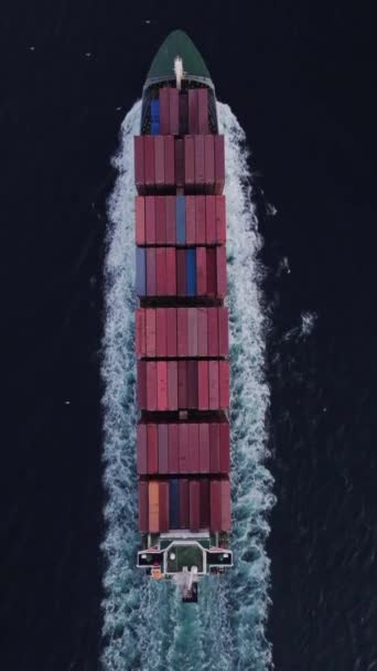 Vista Aerea Dall Alto Della Nave Container Cargo Mare Notte — Video Stock