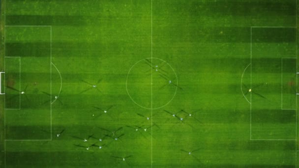 Letecký Pohled Fotbalový Zápas Fotbal Fotbalové Hřiště Fotbalisté Dronu — Stock video