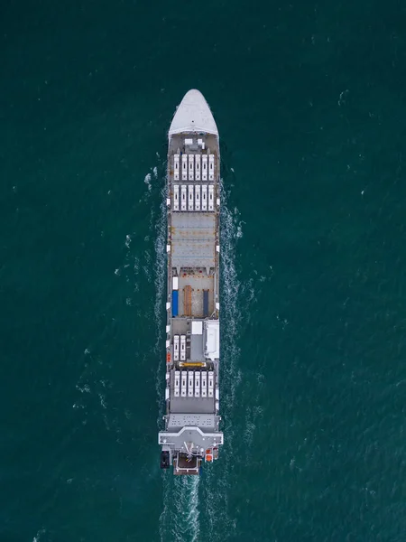 Vista Aérea Drone Navio Barco Ferry Carga Carro Grande Que — Fotografia de Stock