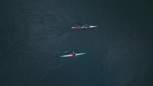 Open Water Sport Kayak Canoe Aerial Top View — Stock Video