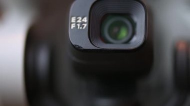 Macro close-up of a digital camera mounted on a drone.