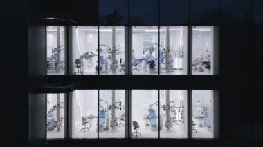 Dental clinic outside, dentist medical building aerial view