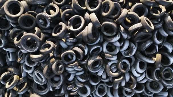 Aerial Top View Old Tires Dump Many Car Truck Tires — Stockvideo