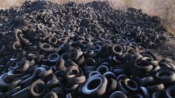 Aerial Top View Old Tires Dump Many Car Truck Tires — Video