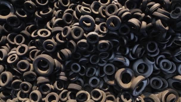Aerial Top View Old Tires Dump Many Car Truck Tires — Stock Video