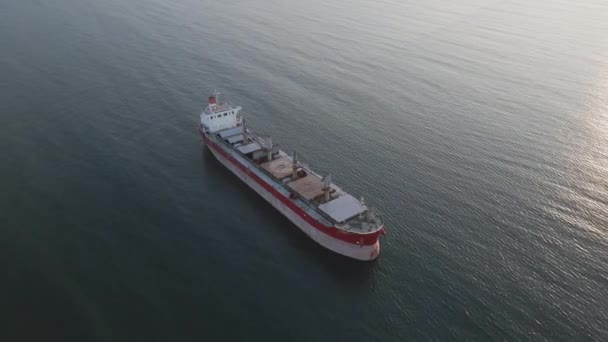 Grote Bulkcarrier Transporteert Graan Zee Vanuit Lucht Gezien — Stockvideo