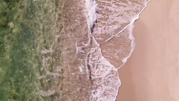 Aerial Top View Sandy Beach Sea Surf Slow Motion Nobody — 图库视频影像