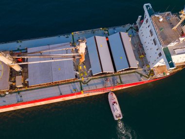 Aerial top view of Large general cargo ship tanker bulk carrie