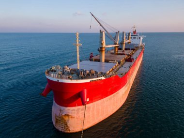 Aerial top view of Large general cargo ship tanker bulk carrie