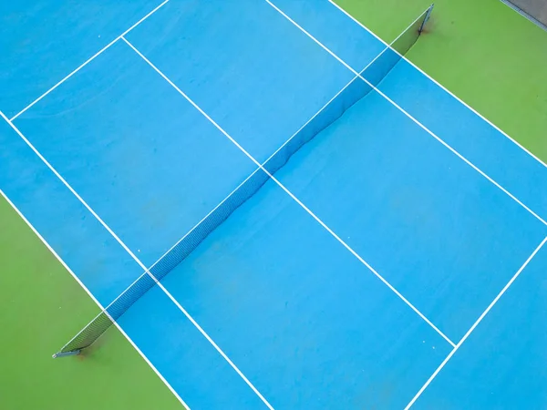 Luftaufnahme Eines Heiteren Blau Grünen Tennisplatzes Einem Leeren Zustand Der — Stockfoto