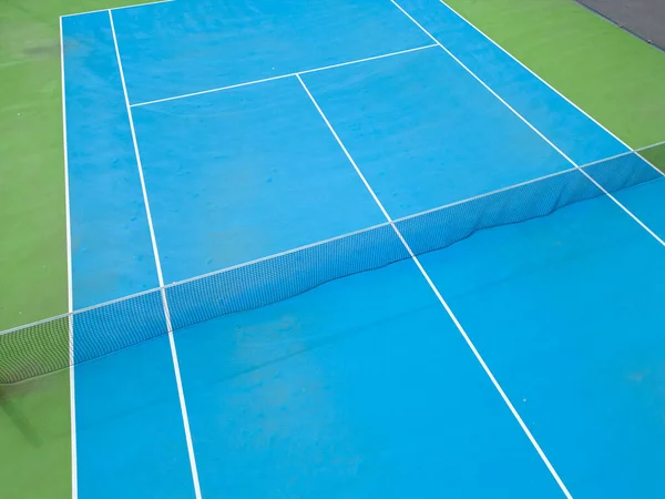 Antenn Syn Lugn Blå Grön Tennisbana Ett Tomt Tillstånd Belysa — Stockfoto