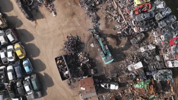 Luftbild Video Zeigt Eine Müllkippe Aktion Wie Eine Maschine Alte — Stockvideo
