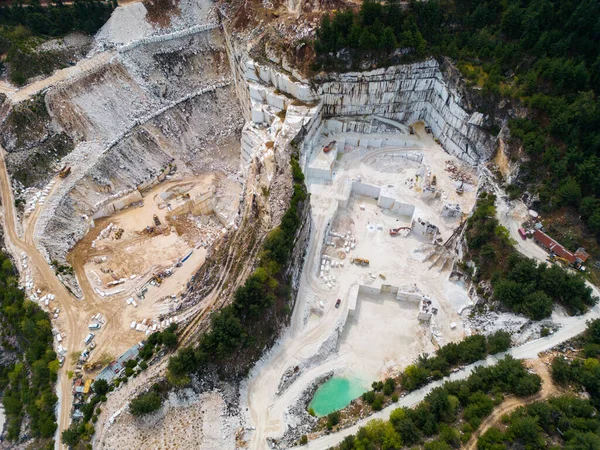 Aerial Top View Thassos Island Quarry Showcases Breathtaking Beauty White — Stock Photo, Image