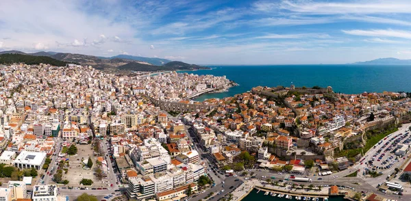 stock image Kavala is a picturesque city located in northeastern Greece, known for its stunning aerial views. Visitors can enjoy breathtaking panoramas of the citys colorful buildings and vibrant waterfront from