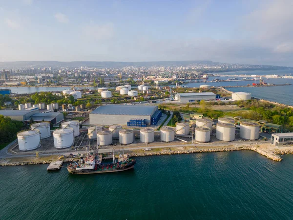 Drone view of the oil storage facility in Varna, Bulgaria. This critical infrastructure plays a significant role in the transportation and storage of oil to meet energy needs
