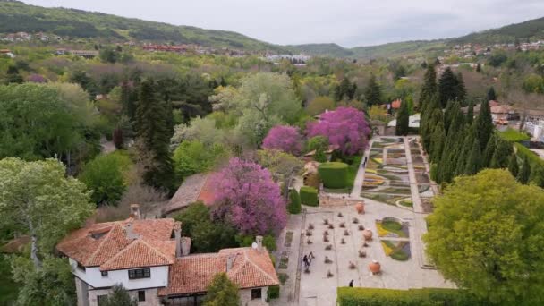 Letecký Pohled Úžasnou Botanickou Zahradu Balčik Bulharsku Během Jarní Sezóny — Stock video